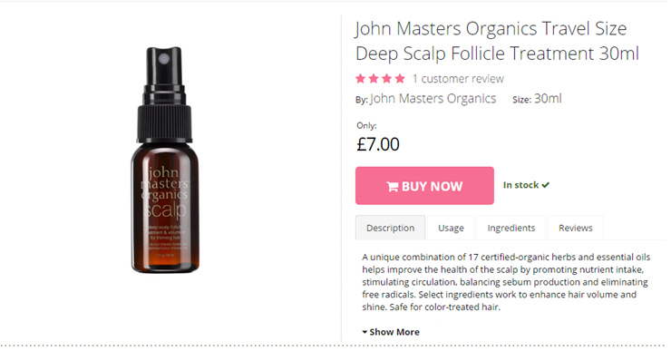John Masters Organics Travel Size Deep Scalp Follicle Treatment 30ml (30ml)